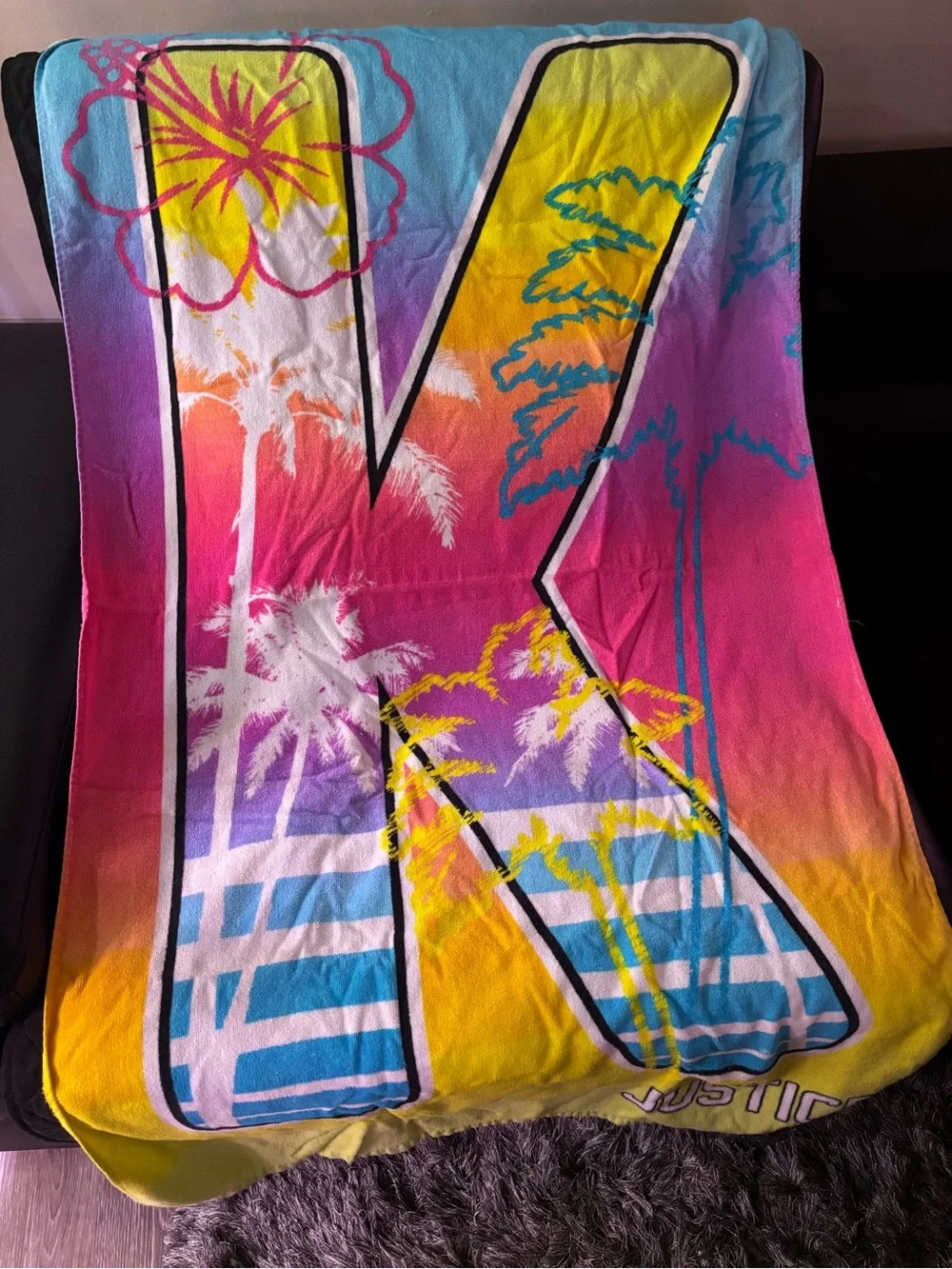Justice Initial “K” Beach Towel with Tote